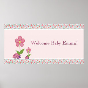 Poster Banner de Chuvinha de Bebê Pink Ladybugs