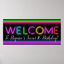 Póster Banner de festa de aniversário com Neon Glow de Bo