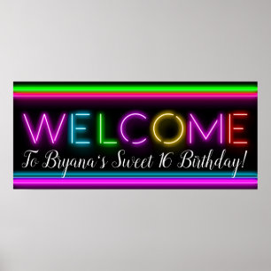 Póster Banner de festa de aniversário com Neon Glow de Bo