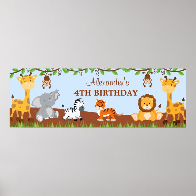 Póster Banner de Festa de aniversário da Selva Safari (Frente)
