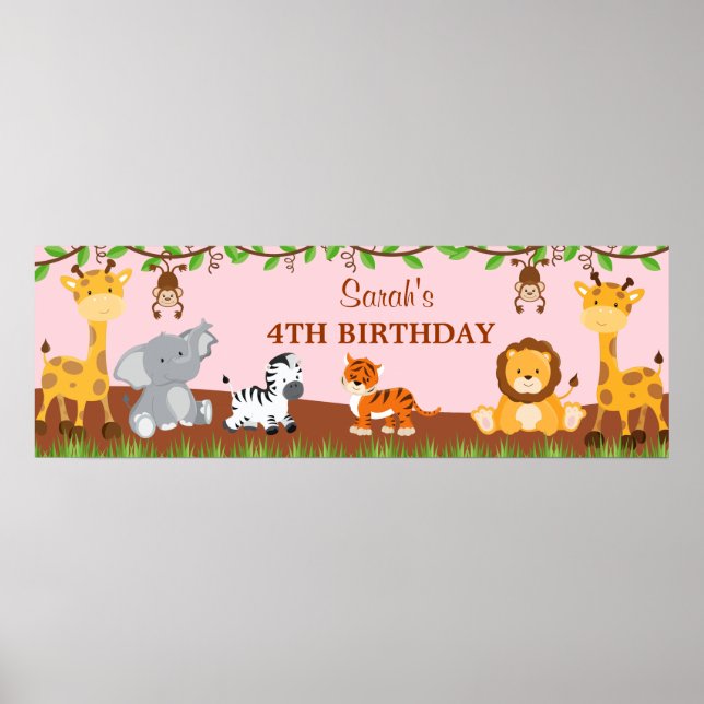 Póster Banner de Festa de aniversário da Selva Safari (Frente)