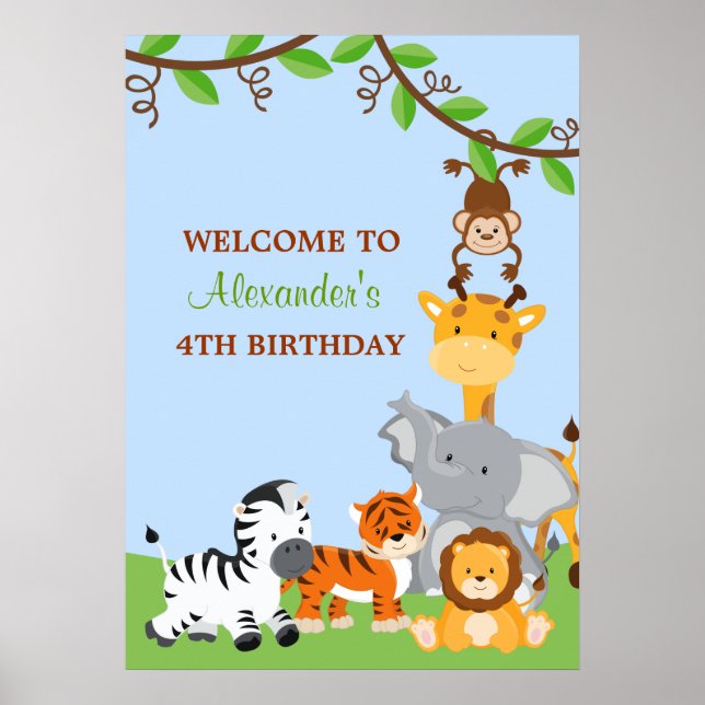 Póster Banner de Festa de aniversário da Selva Safari (Frente)