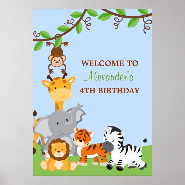 Póster Banner de Festa de aniversário da Selva Safari (Frente)