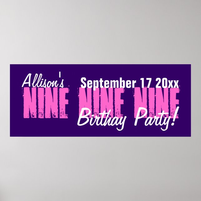 Póster Banner de Festa de aniversário Personalizado com 9 (Frente)