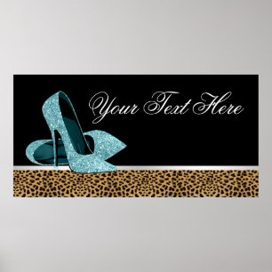Póster Banner de festa de sapatos de salto alto azul turq