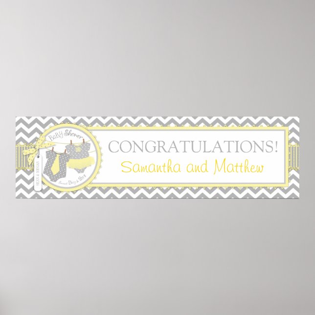Póster Banner do Chá de fraldas Twins Tie Tutu Chevron (Frente)