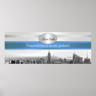 Poster Banner do NYC Skyline BW 05 White Blue 2 Party