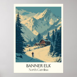 Poster Banner Elk NC Vintage Mountain Winter Art