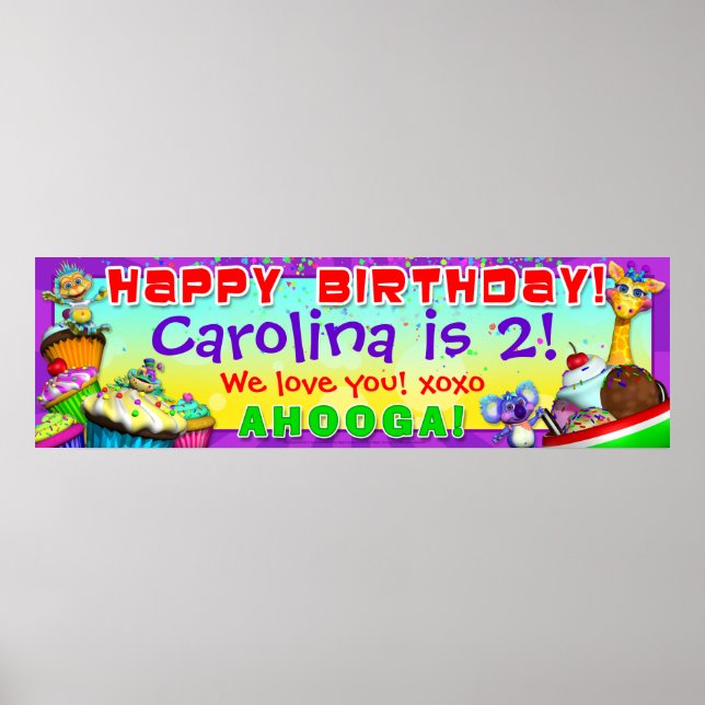 Poster Banner GiggleBellies de 40"x12" Cupcakes B-Day (Frente)