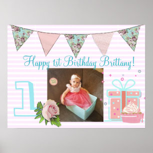 Poster Banner personalizado de aniversário para primeiro