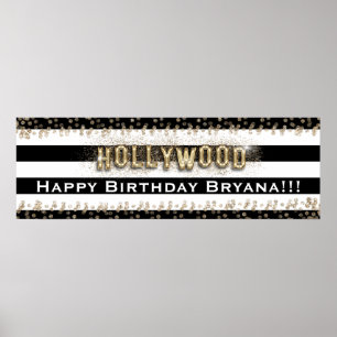 Poster Banner Personalizado de Dourado Hollywood Black &
