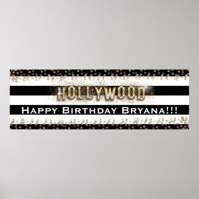 Poster Banner Personalizado de Dourado Hollywood Black &  (Frente)