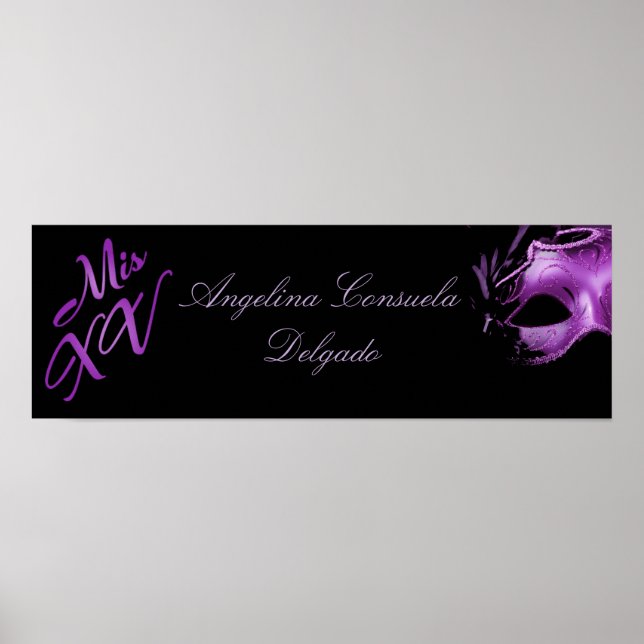 Poster Banner personalizado Mis XV Roxo 22,5"x7,5" (Frente)