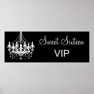 Poster Banner preto e branco de candelabro doce 16 VIP