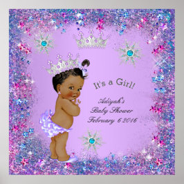 Poster Banner Princesa Baby Shower Lilac Teal Rosa Étnico