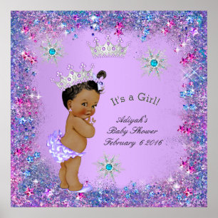 Poster Banner Princesa Baby Shower Lilac Teal Rosa Étnico