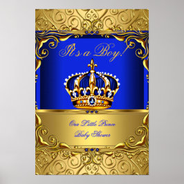 Póster Banner Príncipe Menino Churrasco Azul Coroa Dourad