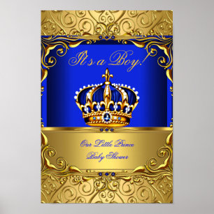 Póster Banner Príncipe Menino Churrasco Azul Coroa Dourad