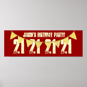 Póster BANNERS AMARELOS DE Nome Personalizado de aniversá