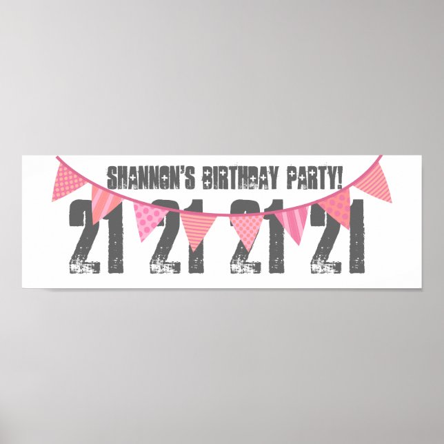 Poster BANNERS DE PINK DE Nome Personalizado de aniversár (Frente)