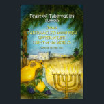 Poster Banquete de Tabernacle Sukkoth Inspirational Art<br><div class="desc">Excelente para um cenário da igreja para celebrar o Banquete dos Tabernáculos. Um impressão da minha pintura de aquarela original,  inspirada no antigo Banquete de Tabernáculos,  celebrado em Jerusalém,  Israel. Verso: "Jesus Tabernacled entre homens Água da Vida Luz do Mundo" John 1:1,  14; 7:37; 8:12</div>