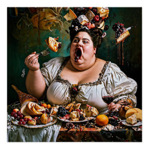 Póster "Banquete do Caos" Obra de Arte Surreal Colorida