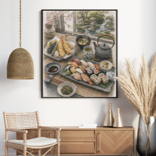 Poster Banquete Japonês de Sushi e Tempura