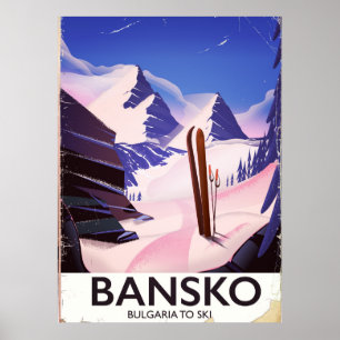 Poster Bansko Bulgária a esquiar