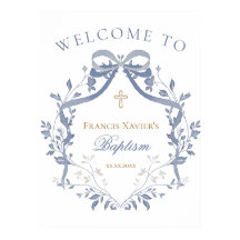 Baptism elegant blue bow welcome sign