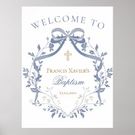 Poster Baptism elegant blue bow welcome sign