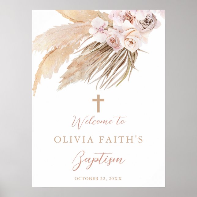Poster Baptism Pampas boho bohemian sinal de boas-vindas (Frente)