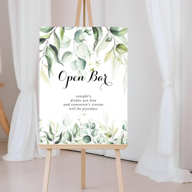 Poster Bar Aberto de Casamento de Watercolor Eucalyptus G (Criador carregado)