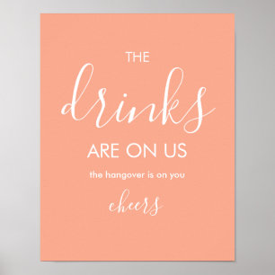 Poster Bar Aberto de Casamento Engraçado de Peach Minimal