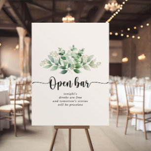 Poster Bar Aberto de Casamento Eucalyptus Verde Minimalis