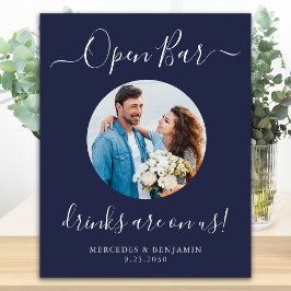 Poster Bar Aberto de Casamento Personalizado Foto Azul-Na