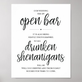 Poster Bar Aberto de Casamento, sinal de xenigmas bêbados