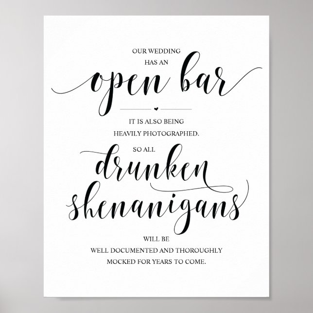 Poster Bar Aberto de Casamento, sinal de xenigmas bêbados (Frente)