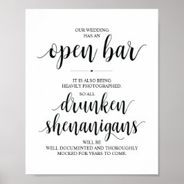 Poster Bar Aberto de Casamento, sinal de xenigmas bêbados