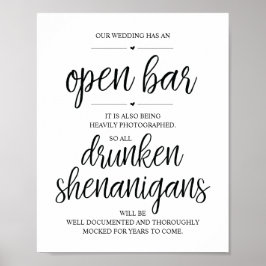Poster Bar Aberto de Casamento, sinal de xenigmas bêbados