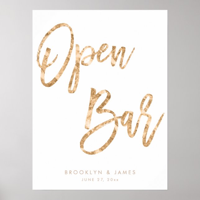 Poster Bar Aberto Dourado E Branco - Sinal 18x24 (Frente)