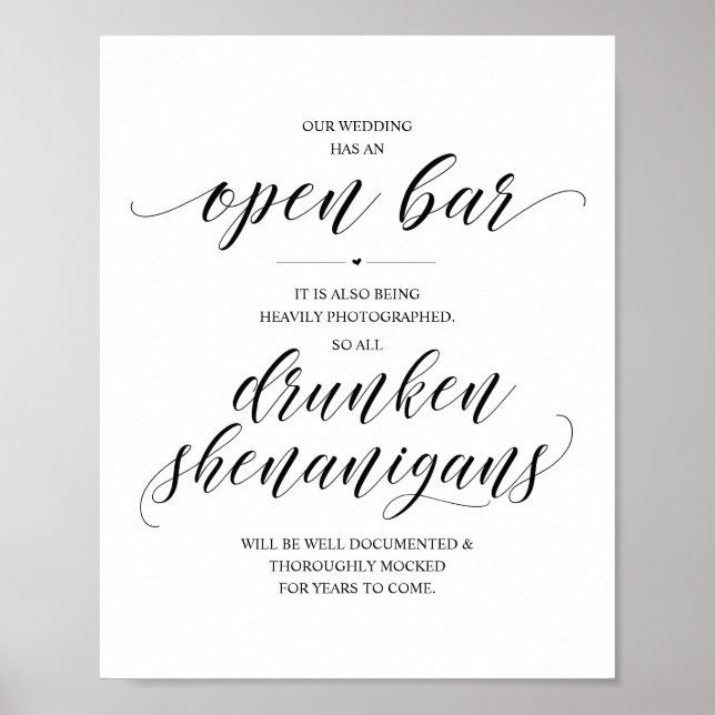 Poster Bar Aberto no Casamento, sinal de travessuras bêba (Frente)