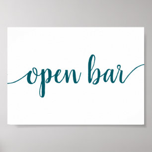 Poster Bar aberto simples   Símbolo de Evento Teal Aqua