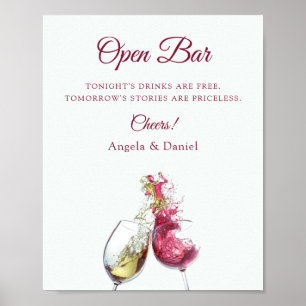 Poster Bar Aberto Vinho Tinto e Branco Elegante Dança Cas
