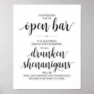 Poster Bar aberto Wedding, sinal bêbedo dos shenanigans