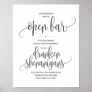 Poster Bar aberto Wedding, sinal bêbedo dos shenanigans
