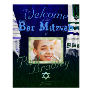 Póster Bar Azul e Verde Mitzvah Prayer Tallit Poster