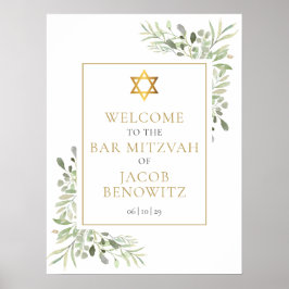 Poster Bar Bat Mitzvah Greenery Sinal de Boas-vindas