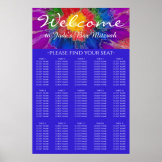 Poster BAR BM & Bat Mitzvah Silvery Floral Seating Chart