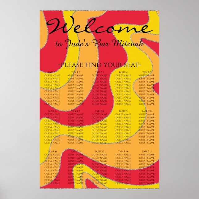 Poster BAR BM e Bat Mitzvah Silvery Waves Seating Chart (Frente)