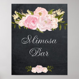 Póster bar chalkboard mimosa - rosas cor-de-rosa